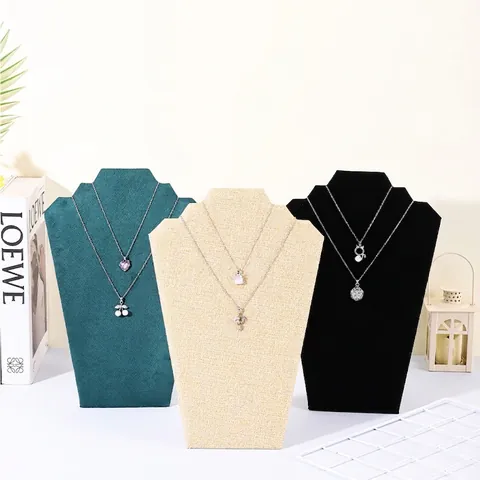 Necklace Display Stand Velvet Linen Portrait Bust Folding Bracket Jewelry Organizer For Counter Store Home Display