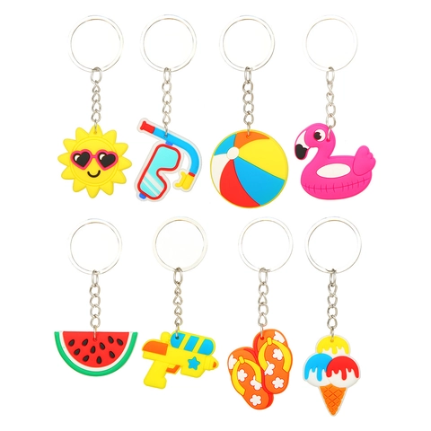 Cartoon PVC Silicone Keychain Summer Beach Theme Duck Watermelon Sunglasses Sun For Kids Party Favor
