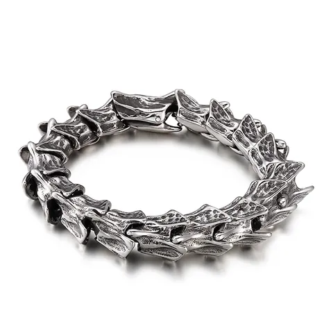 Bracciale A Maglie Osso Di Drago Acciaio Inossidabile Vintage Punk Gotico Per Uomini