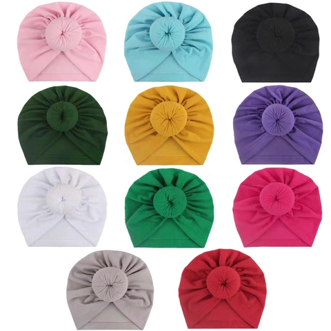 Baby Turban Hat Soft Cotton Donut Knot Beanie For Infants Toddlers Girls Solid Color Elastic Headwrap Caps All Seasons Photography Props