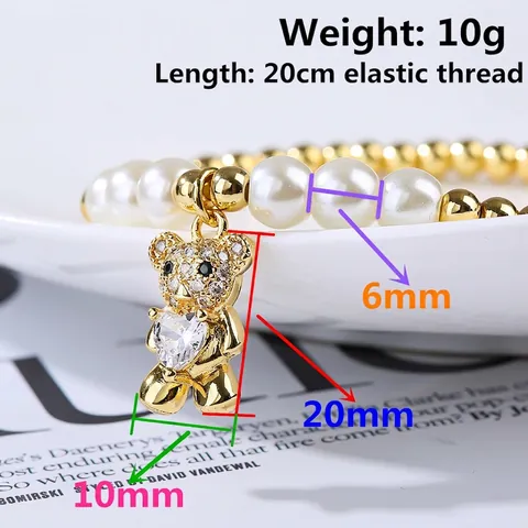 Pulsera Elástica De Cuentas Cobre Chapado En Oro Perla Artificial De Imitación Blanca Dijes De Animales Oso Koala Joyería Moda Mujer