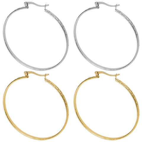 Moderni Orecchini a Cerchio a U in Acciaio Inossidabile 304 per Donna Minimalisti Geometrici a Trama Martellata Oro Argento