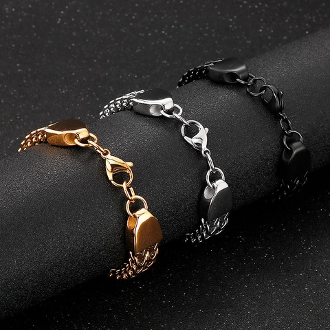 Heren Gepolijst Roestvrijstalen Gevlochten Franco Schakelarmband Hip Hop Punk Gelaagde Sieraden