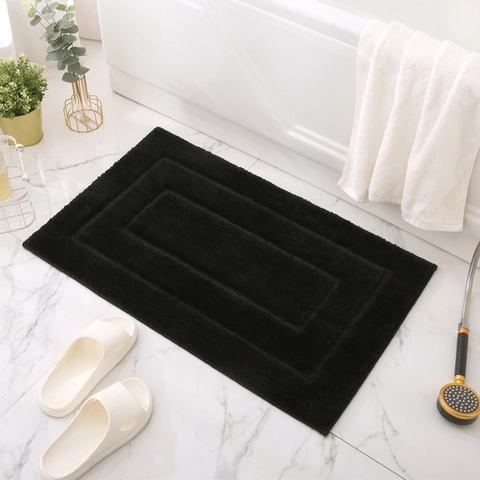 Bathroom Mat Microfiber Absorbent Non-Slip Bath Rug Rectangular Geometric Border Soft Plush Washable For Shower Room
