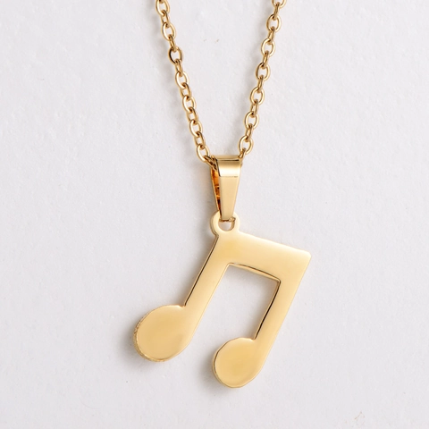 Music Note Necklace And Stud Earrings 18K Gold Plated 316L Stainless Steel Eighth Note Pendant For Women Jewelry Gift