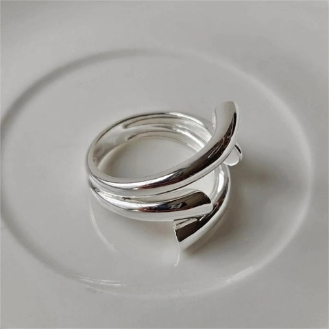 Anello In Argento Sterling 925 Linee Irregolari A Doppio Strato Regolabile Minimalista Geometrico Stile Coreano Per Donna