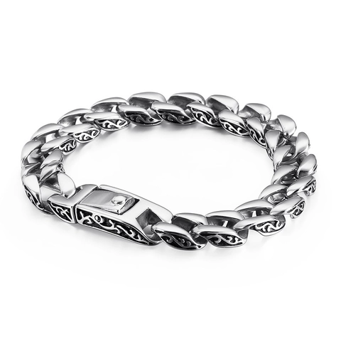 Bracelet Gourmette Homme En Acier Inoxydable Vintage Avec Motif Totem Gravé Style Punk Industriel Bijoux Polis