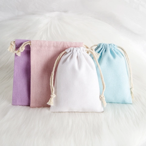 Drawstring Pouch Jewelry Packaging Bags Cotton Linen Gift Storage Organizers Small Fabric Material