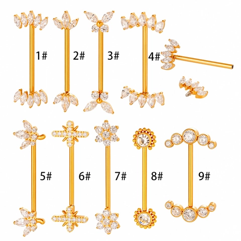 G23 Titanium Tepelringen Cubic Zirconia Vlinder Bloem Lichaam Piercing Sieraden Voor Vrouwen Mode Barbell Piercing