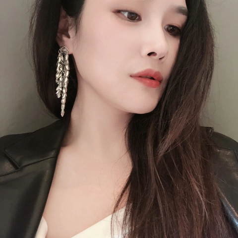 Exaggerated Wheat Ear Tassel Drop Earrings For Women Electroplated Alloy Long Leaf Fringe Earrings Fashion Jewelry