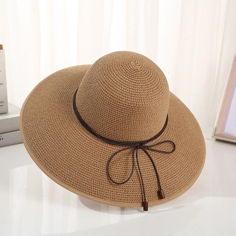 Cappello di Paglia a Tesa Larga da Donna Cappello Protezione Solare Spiaggia Estiva Pieghevole Cordino con Fiocco Cappello Casual