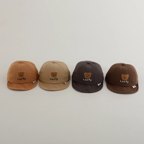 Baby Baseball Cap Bear Embroidery Cotton Lucky Letter Soft Brim Sun Protection Adjustable Hat For Infants Toddlers