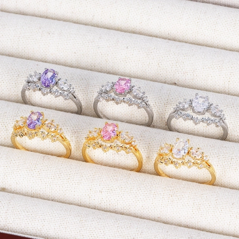 Vergoldeter Kupfer Zirkon Verstellbarer Offener Ring Marquise Birne Herz Vintage Luxus Funkelnder Schmuck Für Damen Mädchen