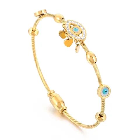 Bracciale Rigido Malocchio Placcato Oro Acciaio Inossidabile Cavo Intrecciato Ciondolo Cuore Gioielli Da Donna