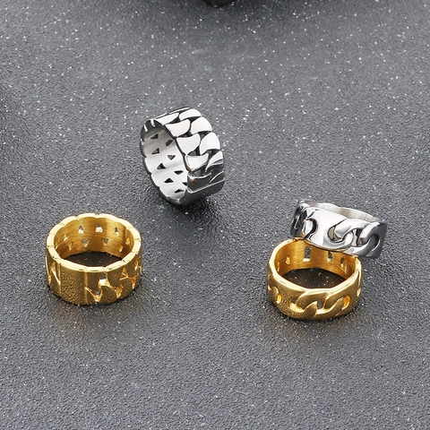 Anillo De Cadena Cubana Para Hombre De Acero Inoxidable Chapado En Oro De 18K Estilo Punk Retro Joyería Minimalista