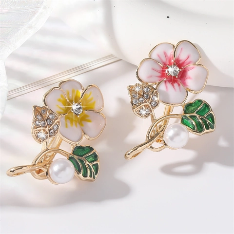 Broche de Flor de Aleación de Zinc Fresco Pastoral Con Aceite de Goteo de Esmalte Strass Perla Artificial Broche Floral para Ropa de Mujer