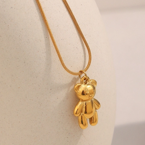Teddybeer Hanger Ketting Roestvrij Staal 18K Verguld Slangenketting Elegante Mode Sieraden Voor Dames Meisjes