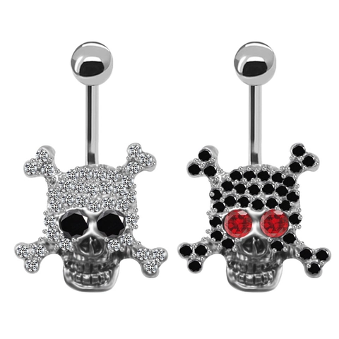 Gothic Punk Skull Belly Button Ring 316L Stainless Steel Zinc Alloy Rhinestone Inlaid Body Piercing Navel Ring For Women Men