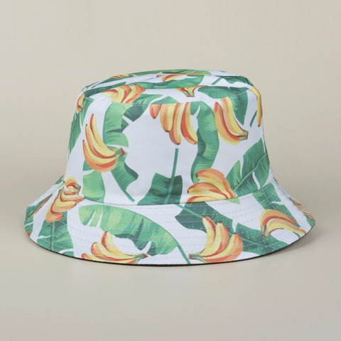 Cappello Alla Pescatora Reversibile Stampa Banana Cotone Tela Protezione Solare Estate Stile Tropicale Per Uomini Donne Studenti