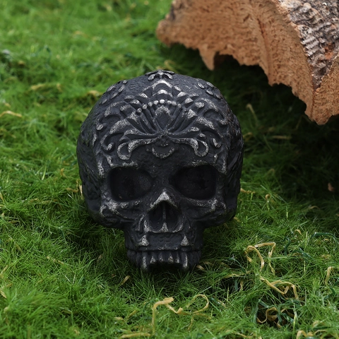 Vintage Δαχτυλίδι Νεκροκεφαλή Από Ανοξείδωτο Ατσάλι Γοτθικό Μπαρόκ Φλοράλ Σκαλιστό Κόσμημα Punk Rock Για Άνδρες