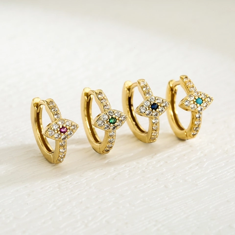 Orecchini A Cerchio Malocchio Rame Placcato Oro Zirconia Cubica Colorata Gioielli Di Moda Per Donna