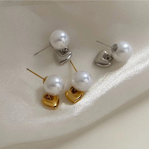 Heart Pendant Pearl Earrings For Women Hot Sale Unique Niche Stainless Steel Earrings