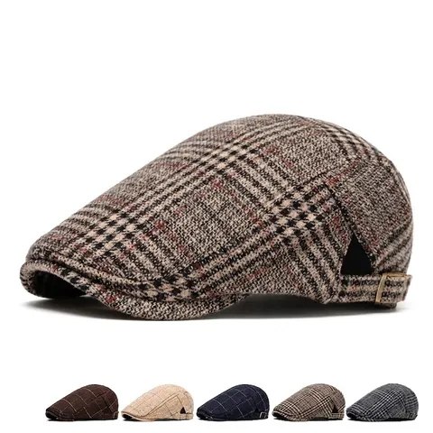Uomini Vintage Stile Britannico Plaid Tweed Berretto Piatto Regolabile Inverno Caldo All Aperto Berretto Ivy Cappello
