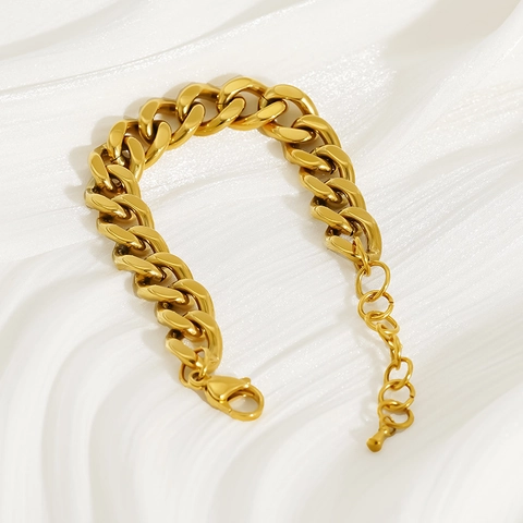 Bracciale A Maglia Cubana Spessa Placcato Oro 18K Acciaio Inossidabile Catena Spessa Regolabile Gioielli Hip Hop Punk Per Donna