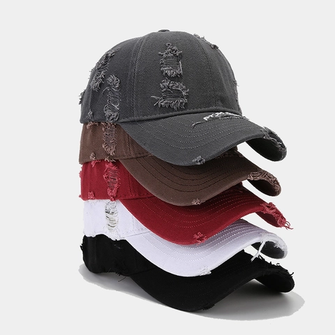 Casquette De Baseball Distressed Coton Déchirée Vintage Broderie Lettre Ajustable Protection Solaire Streetwear