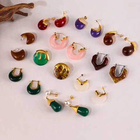 Pendientes De Resina Con Poste De Acero Inoxidable Geométrico Colorido Estilo Dopamina Gota De Agua Joyería Retro Para Mujeres