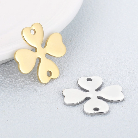 Dijes Conector Trébol De Cuatro Hojas Acero Inoxidable Joyería DIY Accesorios Colgantes Flor De La Suerte
