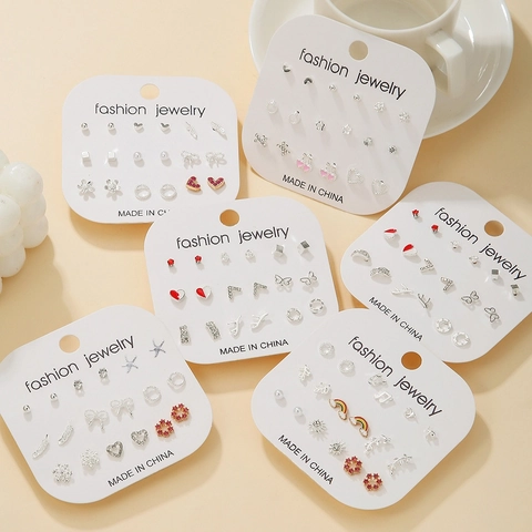 Fashion Stud Earrings Alloy Rhinestone Faux Artificial Pearl Heart Star Geometric Designs With Steel Earring Post For Women Girls