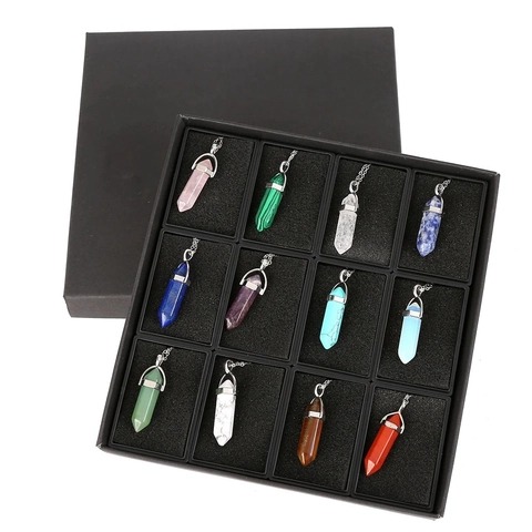 Hexagonal Prism Crystal Pendant Necklace Healing Natural Gemstone Quartz Bullet Point Alloy Clasp Black Wax Cord Jewelry
