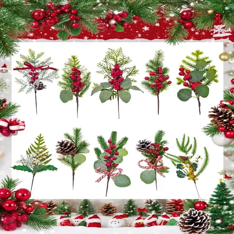 Weihnachten Künstliche Kiefernnadel Beeren Picks Mit Tannenzapfen Holzstern Ornamenten Für Festliche Vasen Deko