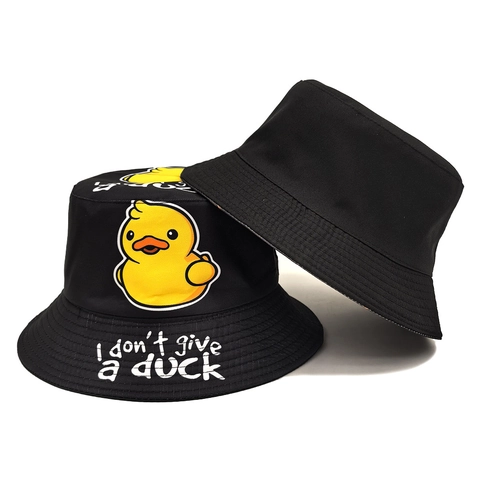 Bucket Hat Polyester Eend Print Slogan Retro Zonbescherming Ademend Outdoor Visser Hoed Dames Opvouwbare Cap