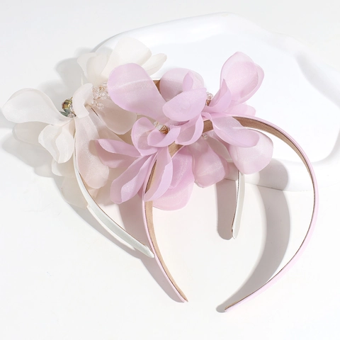 Elegant Flower Headband Fabric Chiffon Rhinestones Crystal Beads Bridal Wedding Party Hair Accessories For Women
