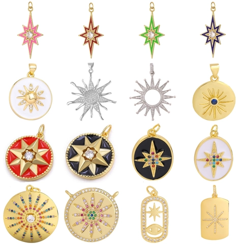 Sun Star Heart Compass Charms Copper Inlaid Zircon Enamel DIY Jewelry Making Pendants For Necklace Bracelet Accessories