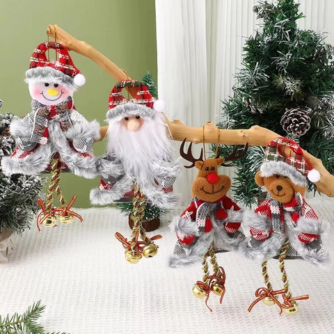 Ornamenti Appesi Di Natale Babbo Natale Pupazzo Di Neve Renna Orso Peluche Tessuto Decorazione Con Campanellini Motivo A Quadri Arredo Festivo