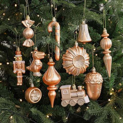 Addobbi Natalizi Pendenti Oro Rosa Plastica Glitter Decorazioni Per Feste Festive Treni Schiaccianoci Forme Caramelle