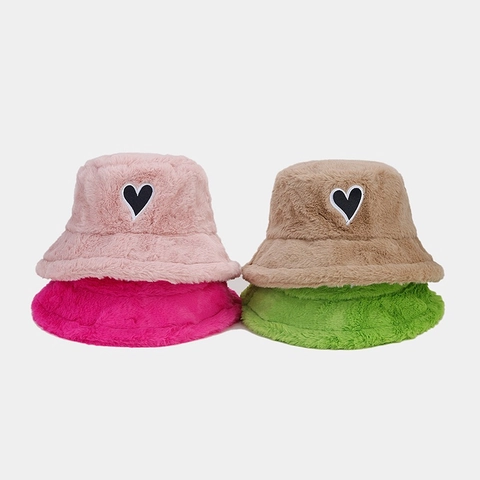 Damen Winter Plüsch Anglerhut Künstlerisch Vintage Herz Bestickt Kunstpelz Warm Fischerhut Weich Outdoor Beckenhut Geschenk