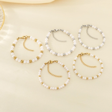 Bracciale Di Künstliche Perle In Vetro Imitazione Perla Artificial Acciaio Inossidabile 316L Künstliche Perle Di Metallo Regolabile Gioielli Moda Elegante Per Donna