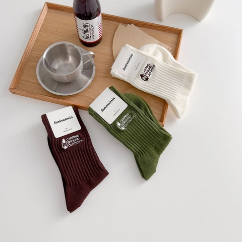 Crew Socken Gekämmte Baumwolle Gerippt Outdoor Camping Lampe Stickerei Wadenhoch Vintage Mode Lässig Unisex