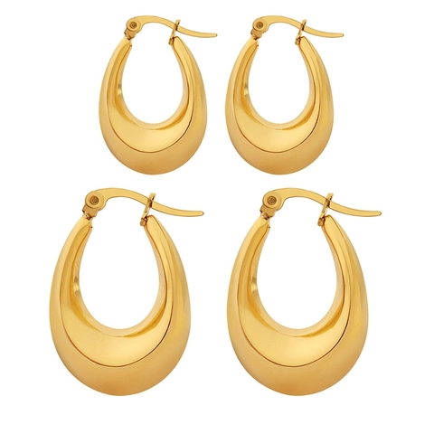 Teardrop U-Form Creolen Titanstahl 18K Vergoldet Spiegelglanz Minimalistischer Modeschmuck Für Damen