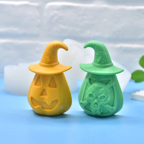 Halloween Silicone Mold Pumpkin Skull Wizard Hat 3D DIY Baking Tool For Soap Candle Fondant Resin Craft Halloween Decor