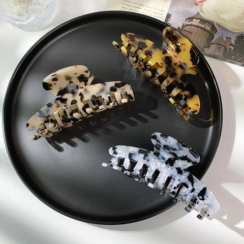 Pinzas Para El Pelo Grandes De Acetato Estilo Francés Horquillas Antideslizantes Estampado Leopardo Mármol Pelo Grueso