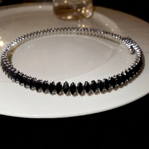 Marquise Zwarte Zirkoon Choker Ketting Verzilverd Koper Geometrische Ruit Sleutelbeenketting Minimalistische Sieraden