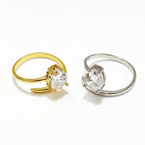 Anillo De Plata De Ley 925 Circonita Talla Pera Abierto Ajustable Minimalista Estilo Francés Joyería Mujer