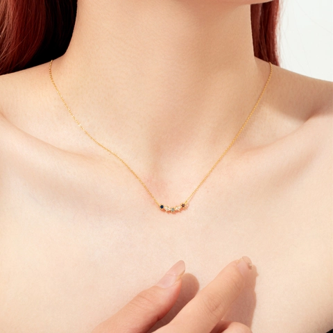 925 Sterlingsilber Anhänger Halskette Mehrfarbige Strass Minimalistisches Design Schlüsselbeinkette Für Damen Schmuck Geschenk
