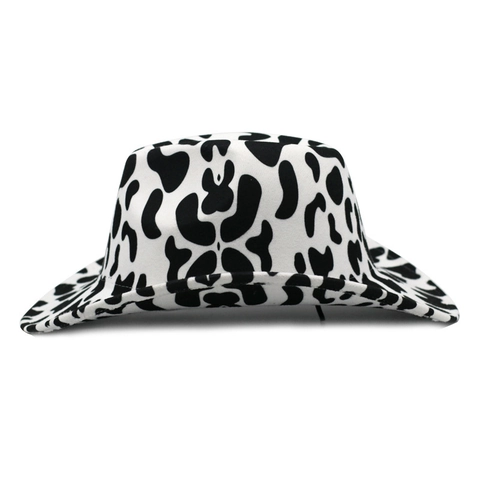 Western Cowboy Hat Cow Print Leopard Pattern Wide Curved Brim Cotton Polyester Felt Fedora For Men Women Party Fashion
