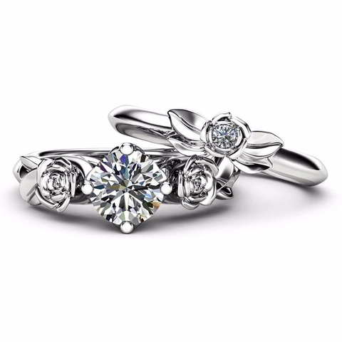 Eleganter Legierung Rose Blume Ring Set Für Damen Romantische Strass Eingelegte Doppelschicht Stapelbare Schmuck Ringe Geschenk